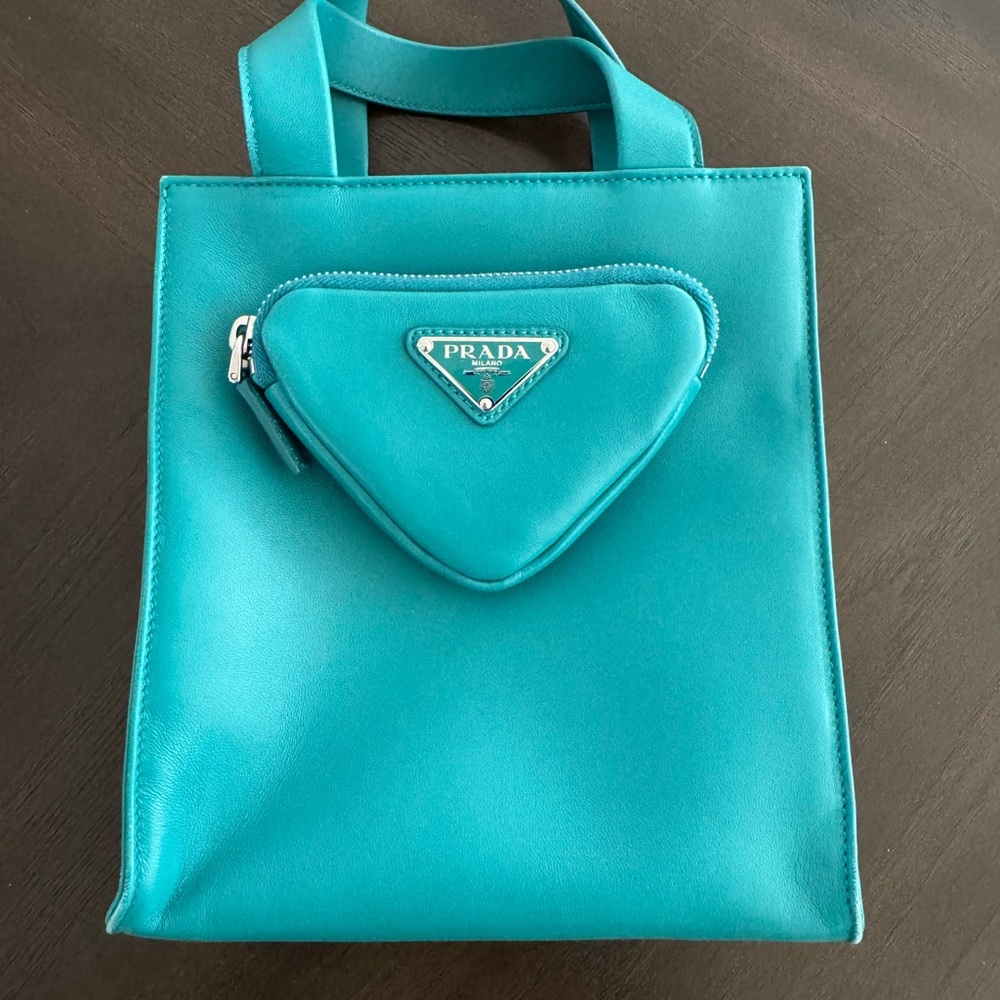 Prada Nappa Teal Women's Bag mini pocket tote Pavone